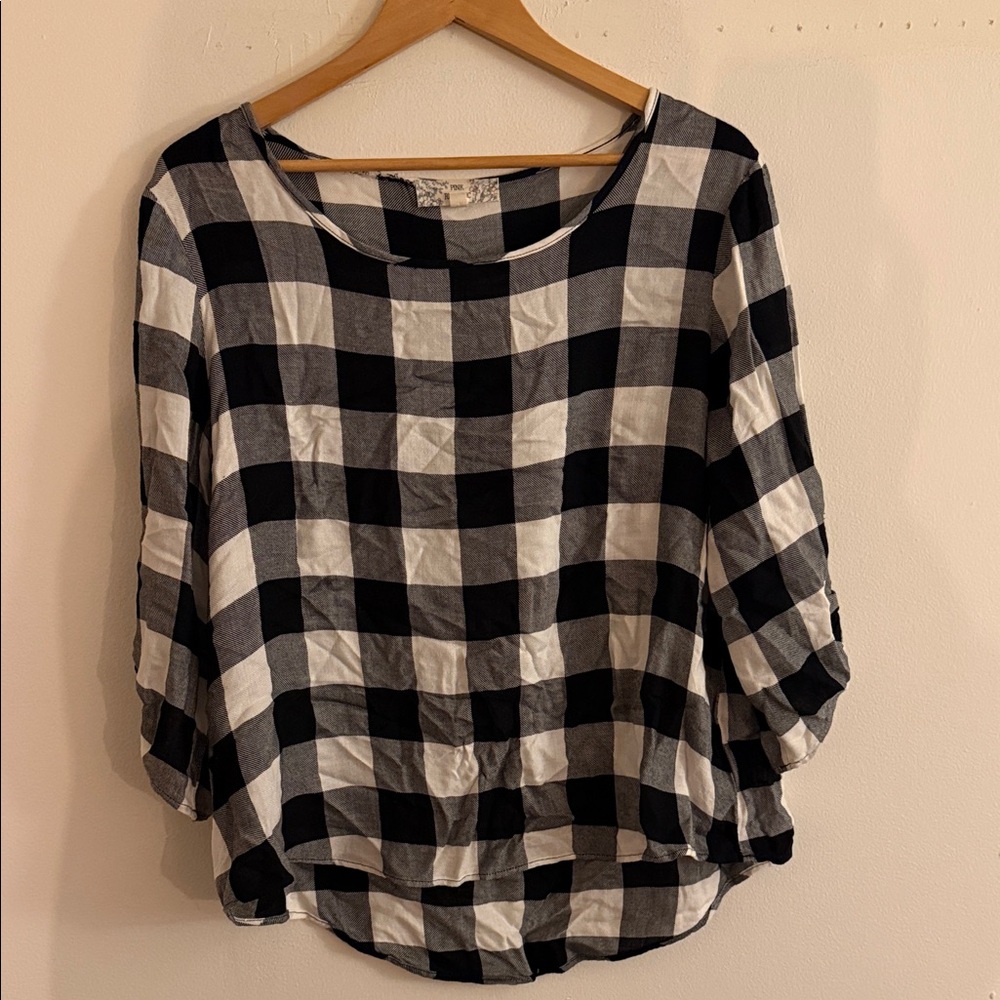 Pink Republic Black and White Plaid Blouse